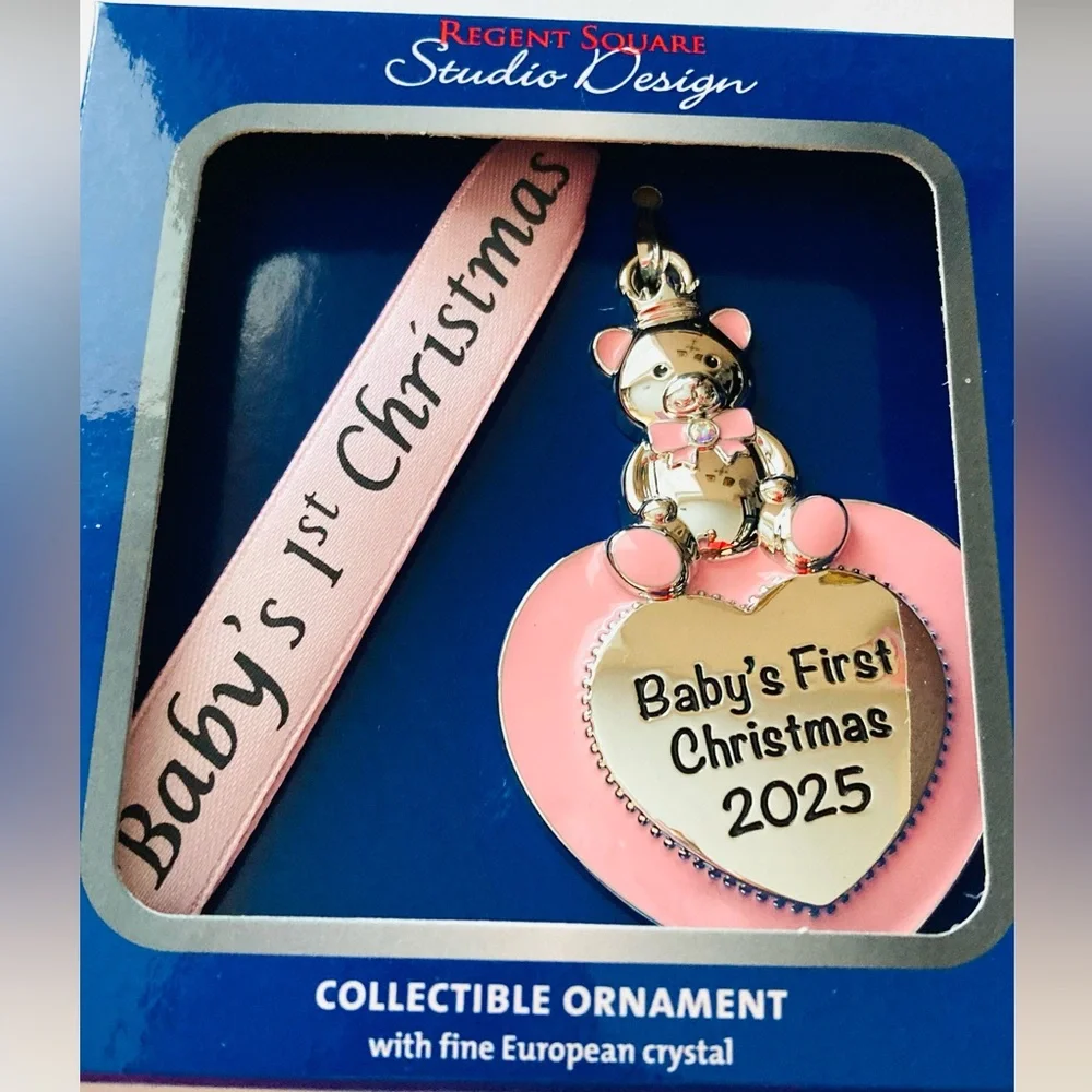NEW Studio Design Baby's First Christmas Ornament Collectible w/European Crystal